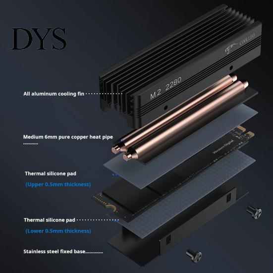 Охладитель SSD для компьютера M.2 2280, 2 тепловые трубки, термосиликоновая прокладка, алюминиевый сплав, решетка для снижения температуры, твердотельный накопитель NVMe, жесткий диск