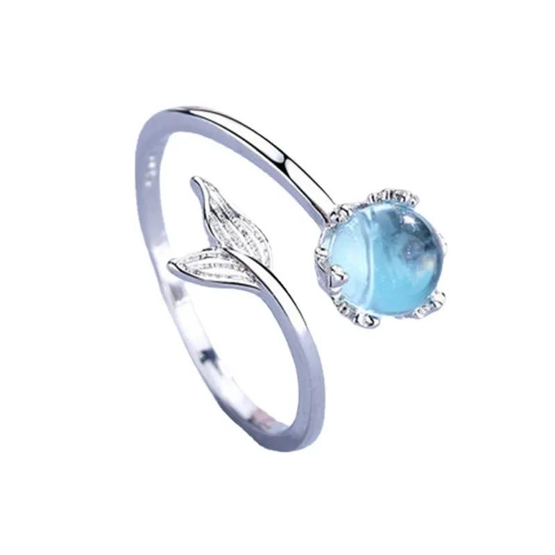 Fashion 925 Sterling Silver Fish Tail Crystal Adjustable Rings for Women Wedding Fine Jewelry Accessories Wholesale Jewellery