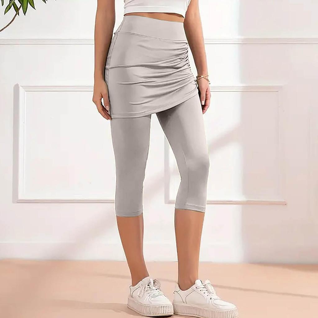 Women's Drawstring Skirted Workout Leggings Casual Summer High Waisted Soft Athletic Yoga Pants