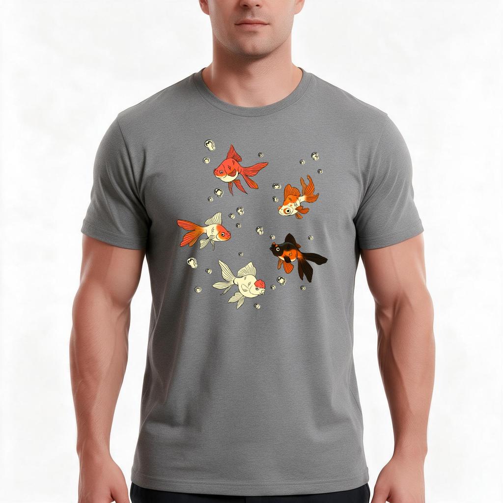 Goldfish Pattern Tshirt Summer Casual Cotton Tee Oversized Streetwear Tops Vintage Graphic Print Loose Fit Short Sleeve