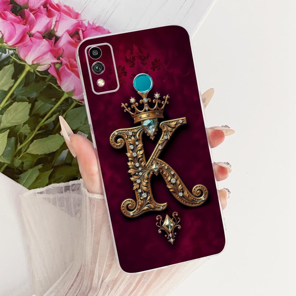 Чехол для Honor 9X Lite Прозрачный Роскошный Буквы от A до Z Модная Корона 2D Рисунок Мягкий Чехол Для Honor JSN-L21 JSN-L22 JSN-L23