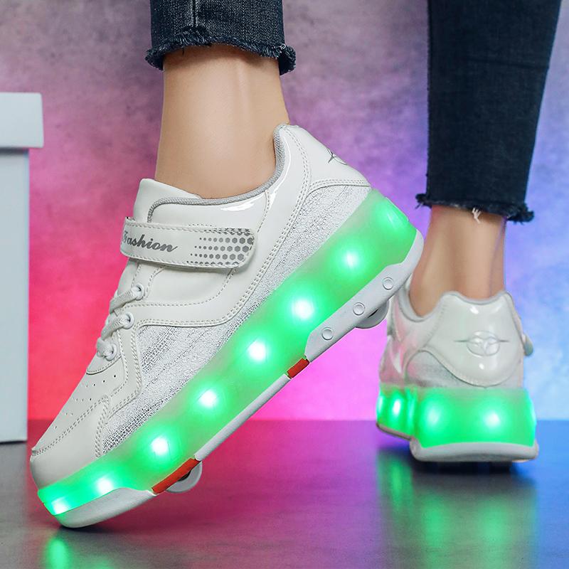 TUINANLE Children’s Two Wheels Luminous Glowing Sneakers Heels Light Roller Skate Shoes