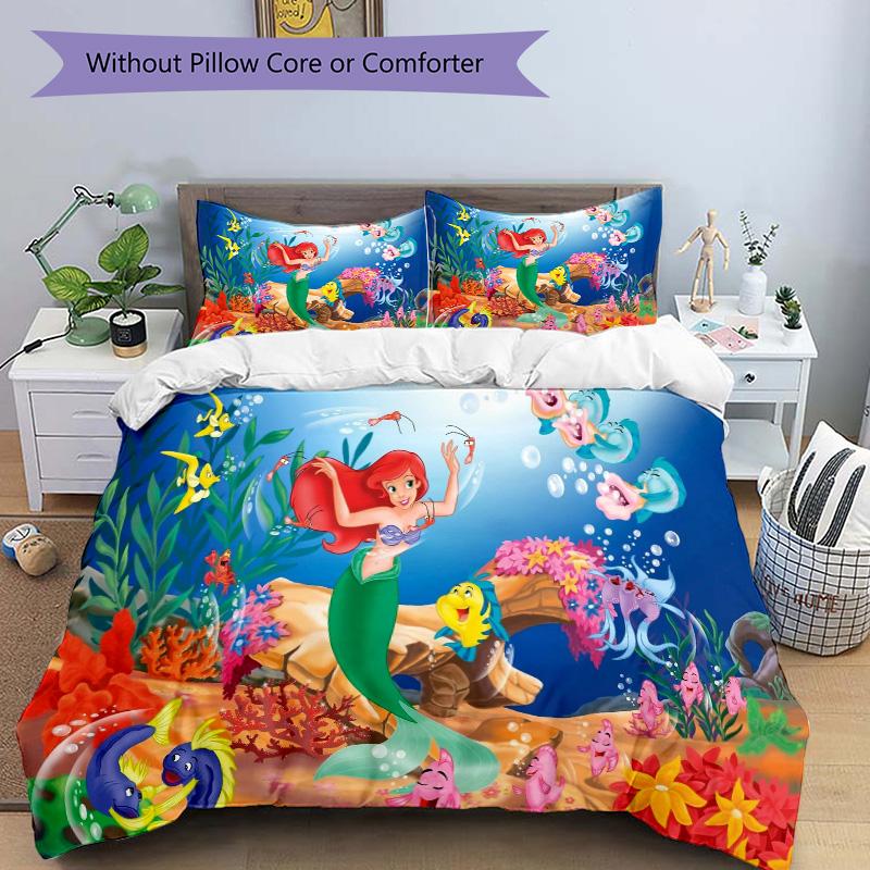 Ariel Moonlit Ocean Print 3Pcs Bedding Set,Duvet Cover with 2 Bedro,Pillowcase Home Birthday Gift