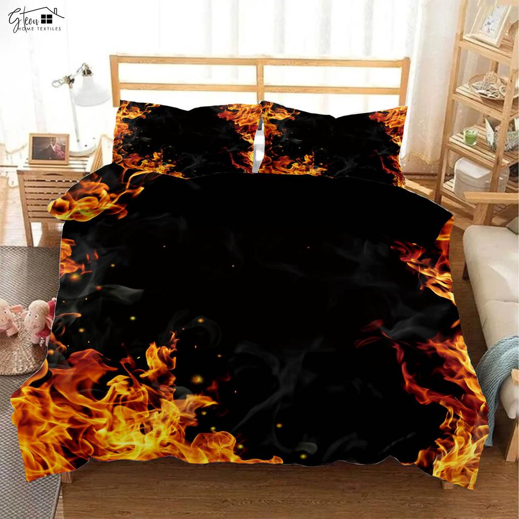 3D-печатное постельное белье с принтом "Огненный Череп и Баскетбол" Пододеяльник Наволочка Комплект из трех предметов Мягкий и удобный Пододеяльник