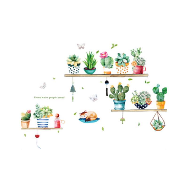 Симпатичный узор кактуса, самоклеящаяся наклейка на стену для гостиной, спальни, гардероба, крыльца, декора