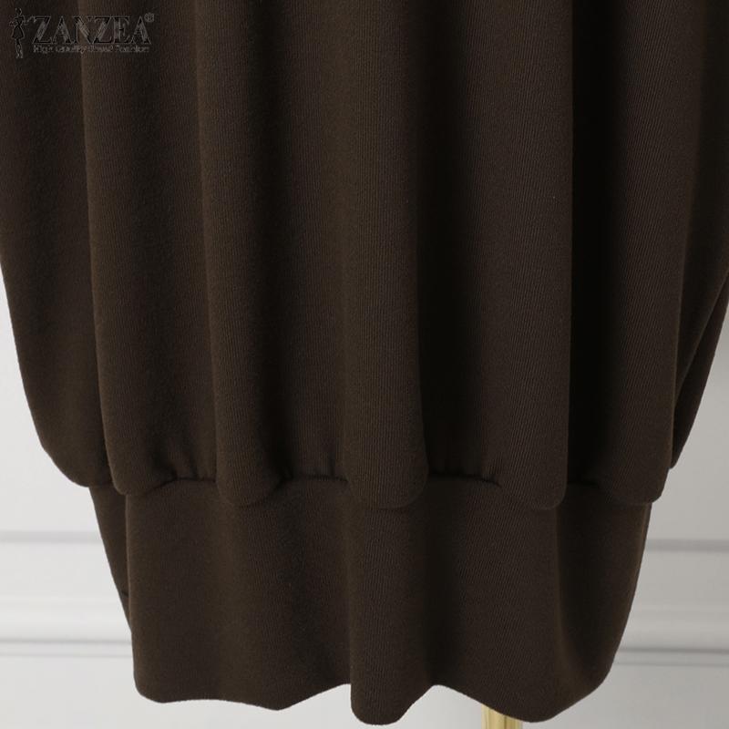 ZANZEA Повседневная свободная туника с высоким воротником и длинным платьем
