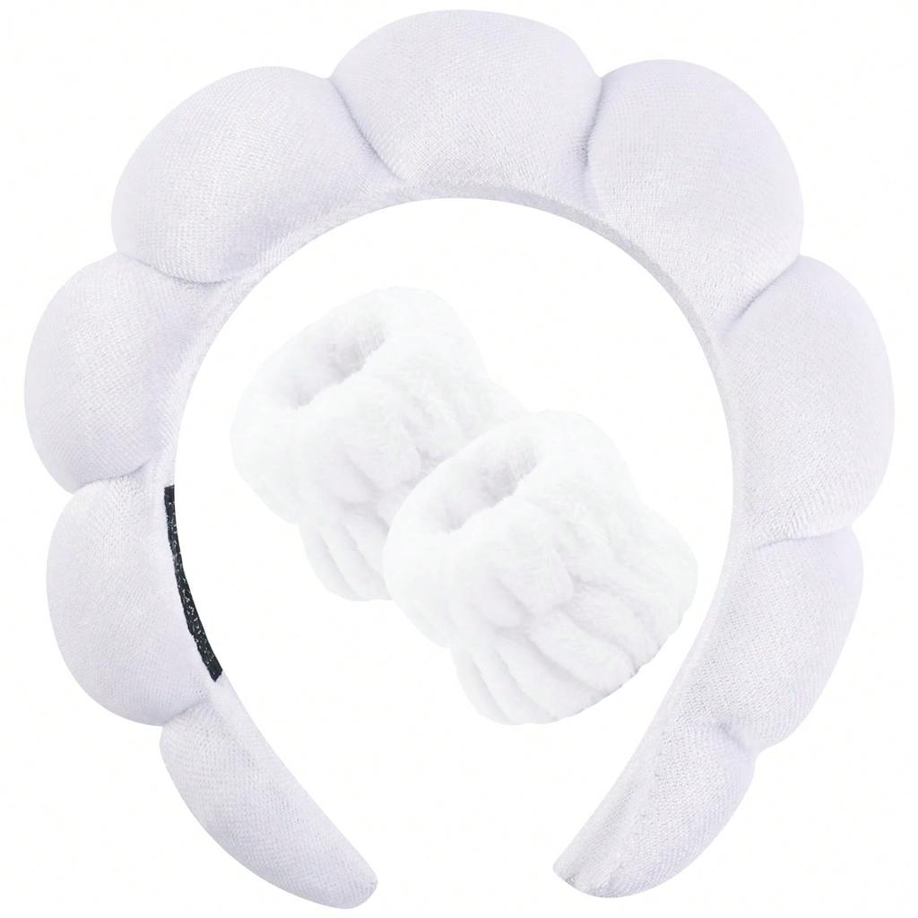 1 Ремешок для умывания лица / 2 Нарукавные повязки для умывания лица Макияж Уход за кожей Пушистый розовый велюровый ремешок Набор аксессуаров для волос для девочки Инструменты для спа-ухода за кожей