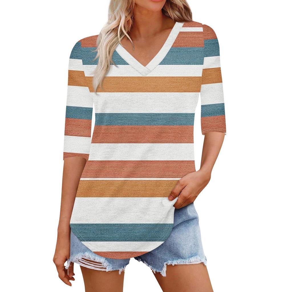 Shirts For Women Trendy V Neck T Shirts Casual Printed Blouse Half Sleeve Tops For Women