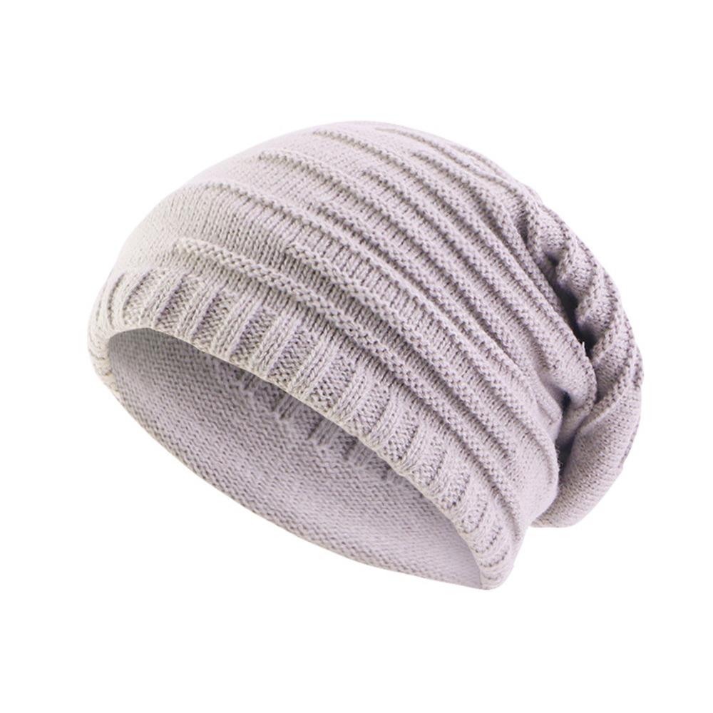 Stripe Knit Texture Knit Slouch Hat Solid Color Unisex Beanie Cap New Slouchy Beanie