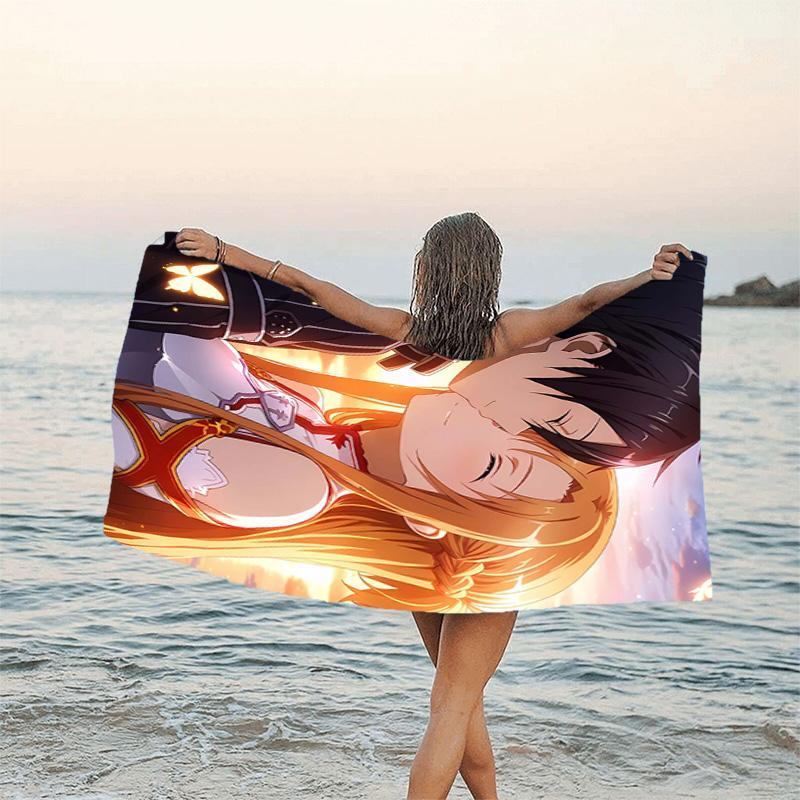 1pc Sword Art Online2 Beach Towel, Beach and Seaside Swimming Pool Equipment, Fashion Pattern, Rectangular, Travel Essentials