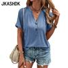 Women's Fashion Casual Summer Spring Solid Color Print Short Sleeve V-Neck Blouses & Shirts
