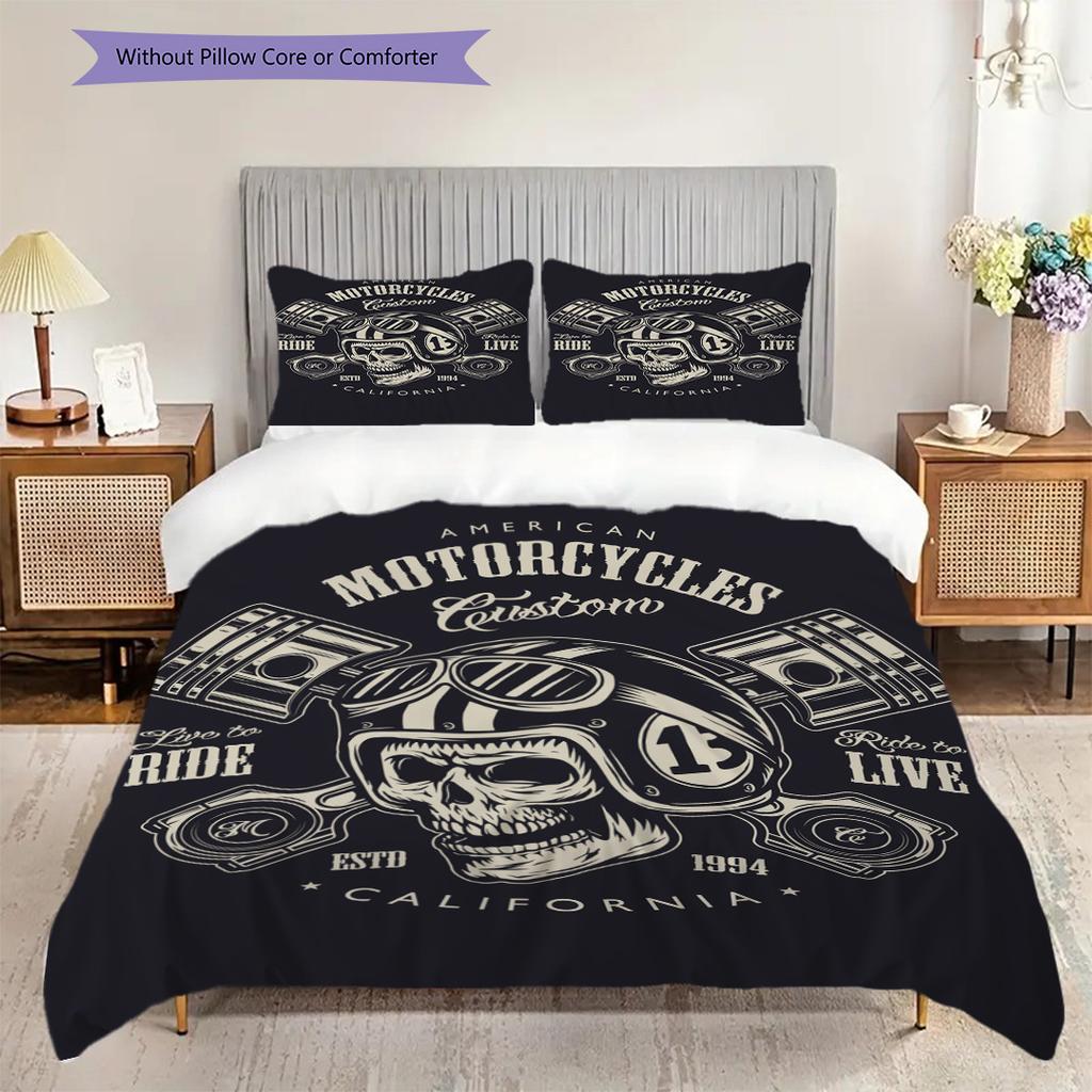 Vintage Motorcycle Spirit Three-piece set (1 * duvet cover + 2 * pillowcase, without core) 2D Flat Christmas birthday gift Duvet cover and pillowcase