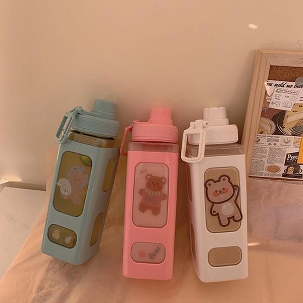 Kawaii Bear Water Bottle For Girls Cute Plastic School Gym Drinking Bottle With Straw Juice Bubble Tea Cups BPA Free 700