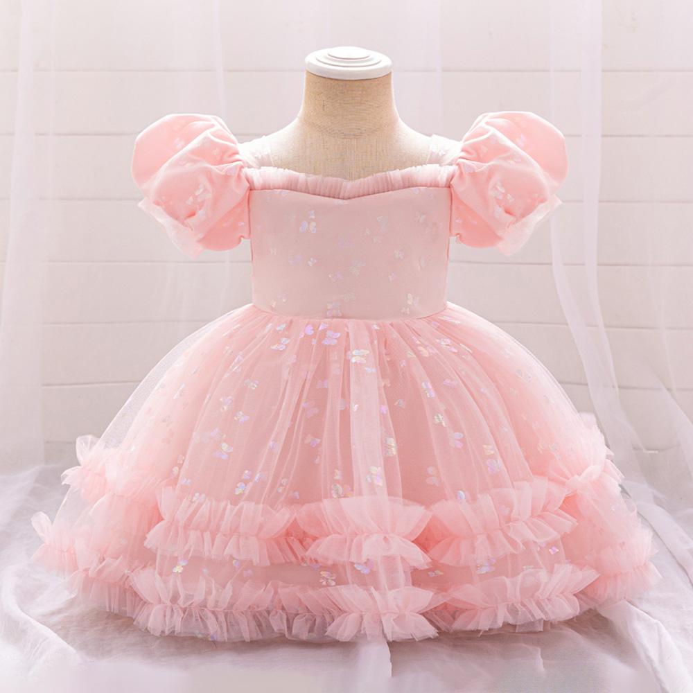 Baby Girl Party Dress Butterfly Sequin Fluffy Mesh Child Kids Clothing Toddler 1st Birthday Baptism Gown Flower Bridesmaid Dress