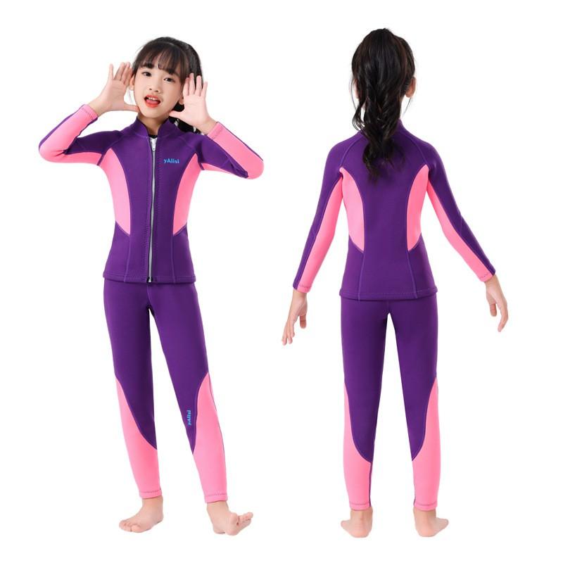 Kids 2.5mm Neoprene Wetsuit Set Long Sleeve Rash Guard Diving Swimming Surfing UV Protection