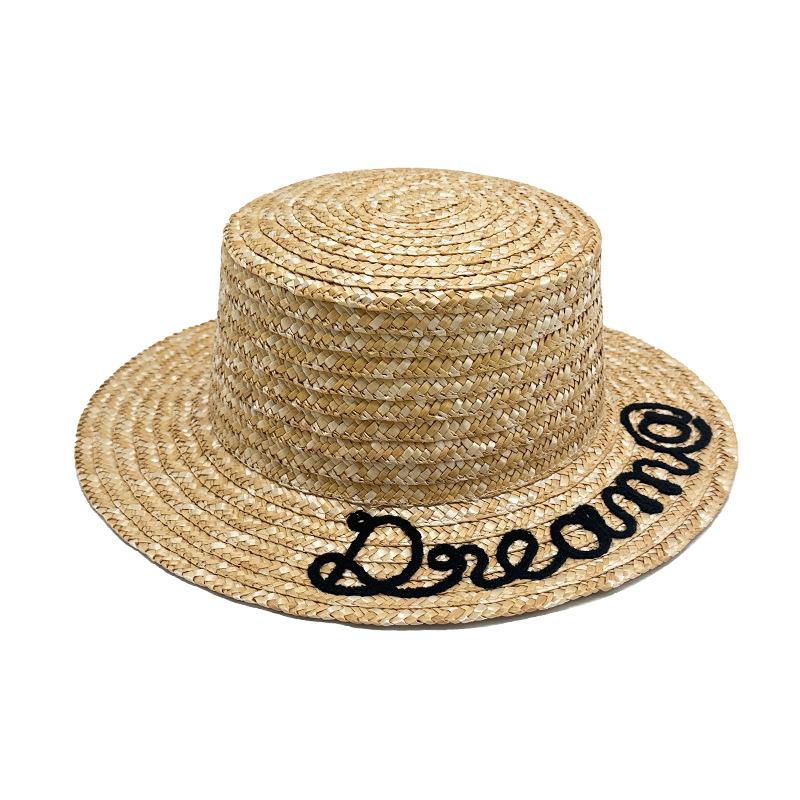 Parent-child hat Korean version summer beach hat women's bow flat edge sun protection straw hat outdoor flat top sun hat