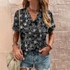 Retro Print Women's T Shirt Classic Floral Tees For Ladies Summer V-Neck Short Sleeve Tops Female Oversized Clothes Daily Blouse