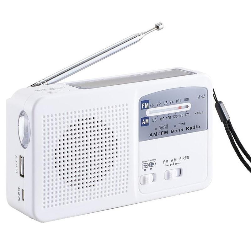 Solar-powered emergency radio (FM/AM), self-powered manual crank USB rechargeable battery