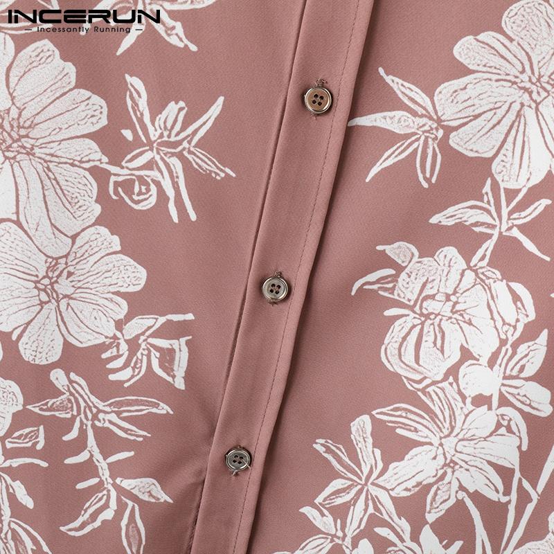 INCERUN Oversized Men Turn-down Collar 3/4 Sleeve Buttons Floral Print Casual Shirts