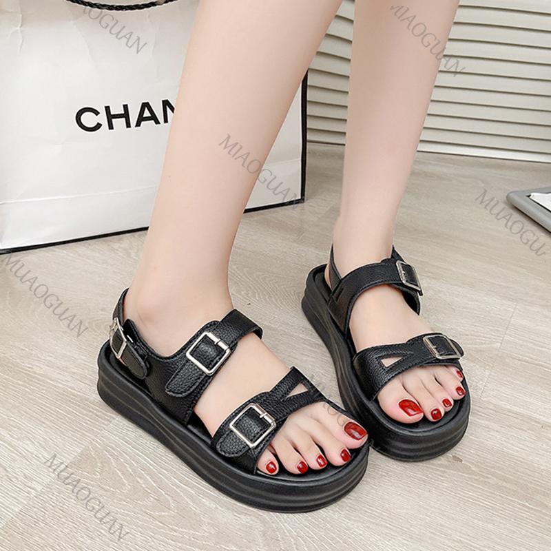 Fashion Summer Women Sandals Fashion Open-toe Buckle Strap Flat Bottom Casual Sandales Females Platform Middle Heel Ladies Sandalias