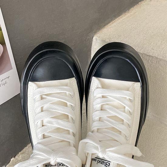 Высокие парусиновые туфли для женщин, туфли на толстой подошве в гонконгском стиле в стиле ретро, ​​туфли на высоком каблуке, повседневная обувь в корейском стиле