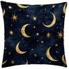 Vikama Golden Crescent Moon And Star Design Decorative Cushion Cover For Sofas Bedrooms Car Interiors - Polyester