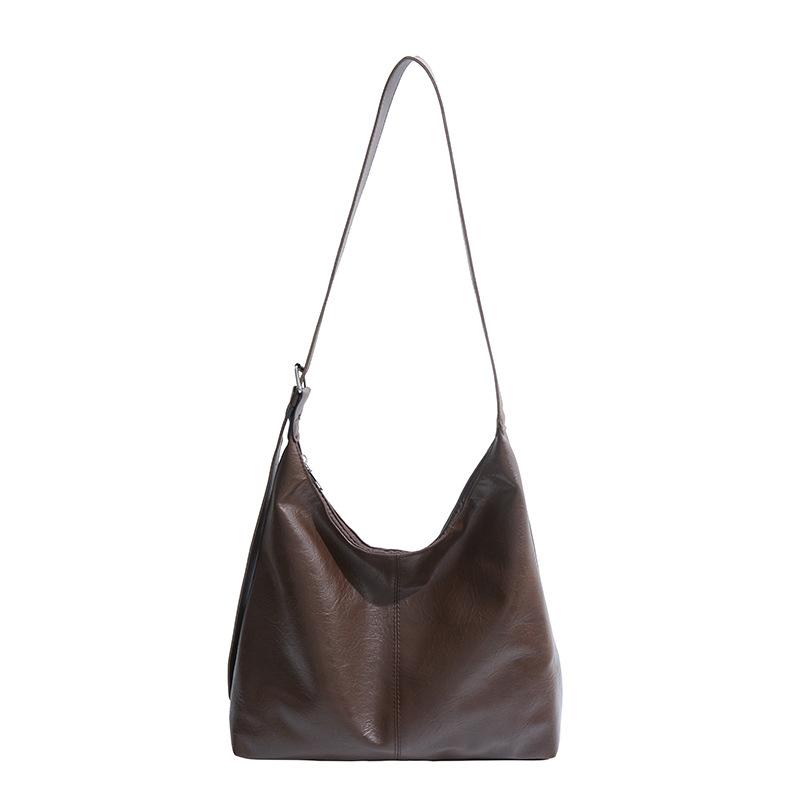 Вместительная ретро простая сумка-тоут женская модная новая сумка через плечо из мягкой кожи однотонная универсальная сумка-подмышка для通勤