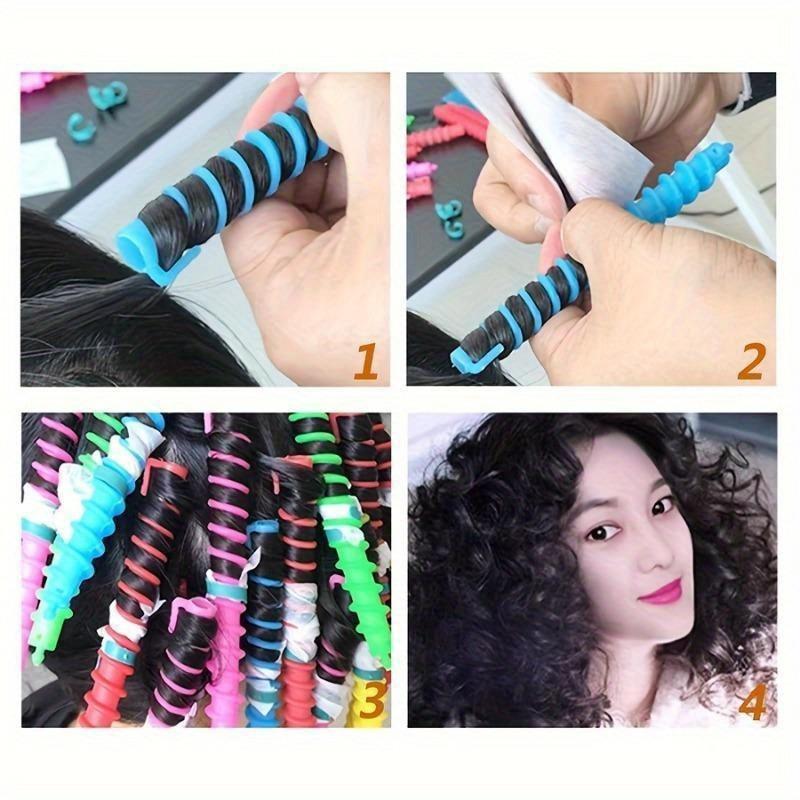 52pcs Mixed Color Spiral Hair Curling Rods - Heat-Resistant Barrels for Salon & Home Use, Durable Plastic Waves & Curls Styling Tools for Women