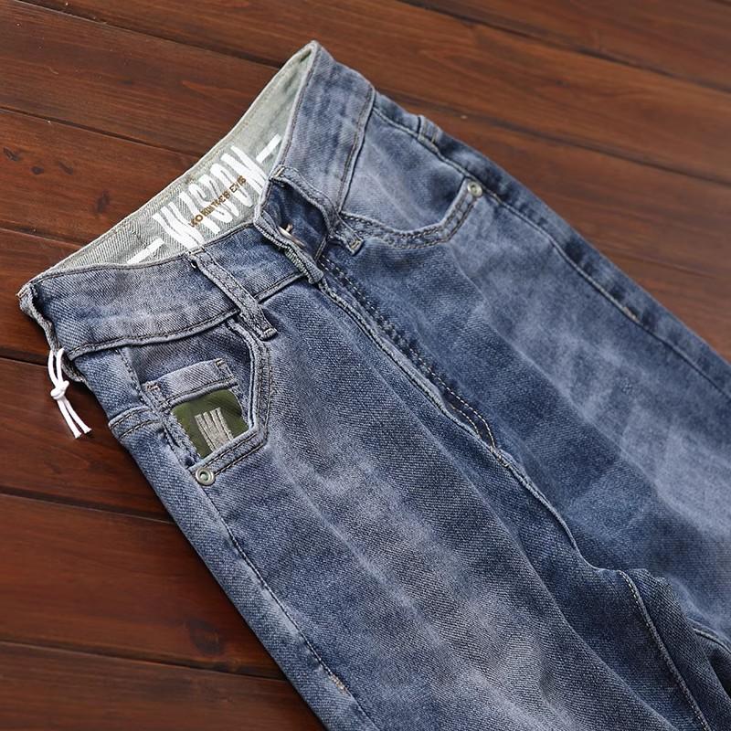 Высококачественные мужские джинсы осень и зима новые облегающие узкие брюки с вышивкой утолщенные повседневные шаровары на флисовой подкладке