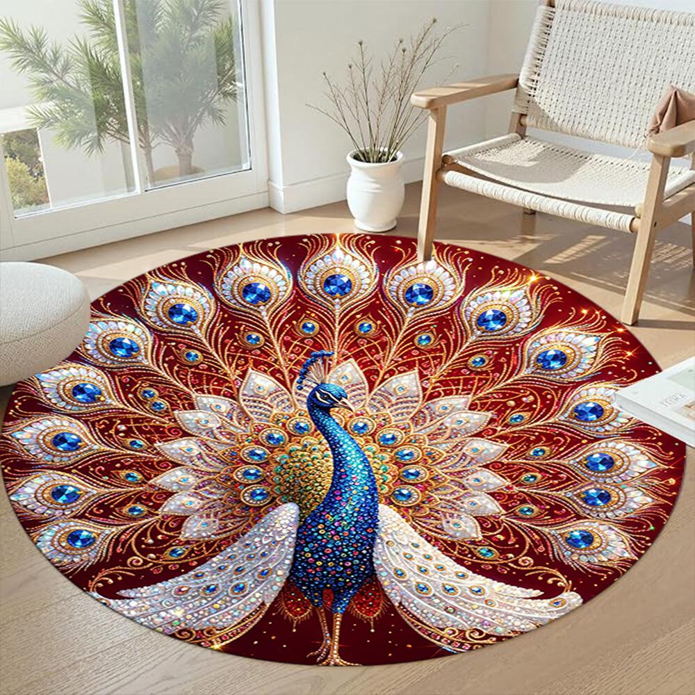Peacock Round Area Rug Perfect for Balcony Outdoor Foyer Kitchen Anti-slip Round Rug Office home decor Spiritual Gift