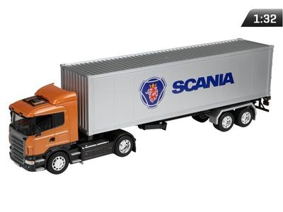 Модель 1:32, SCANIA R470, оранжевый тягач - серебряный полуприцеп
