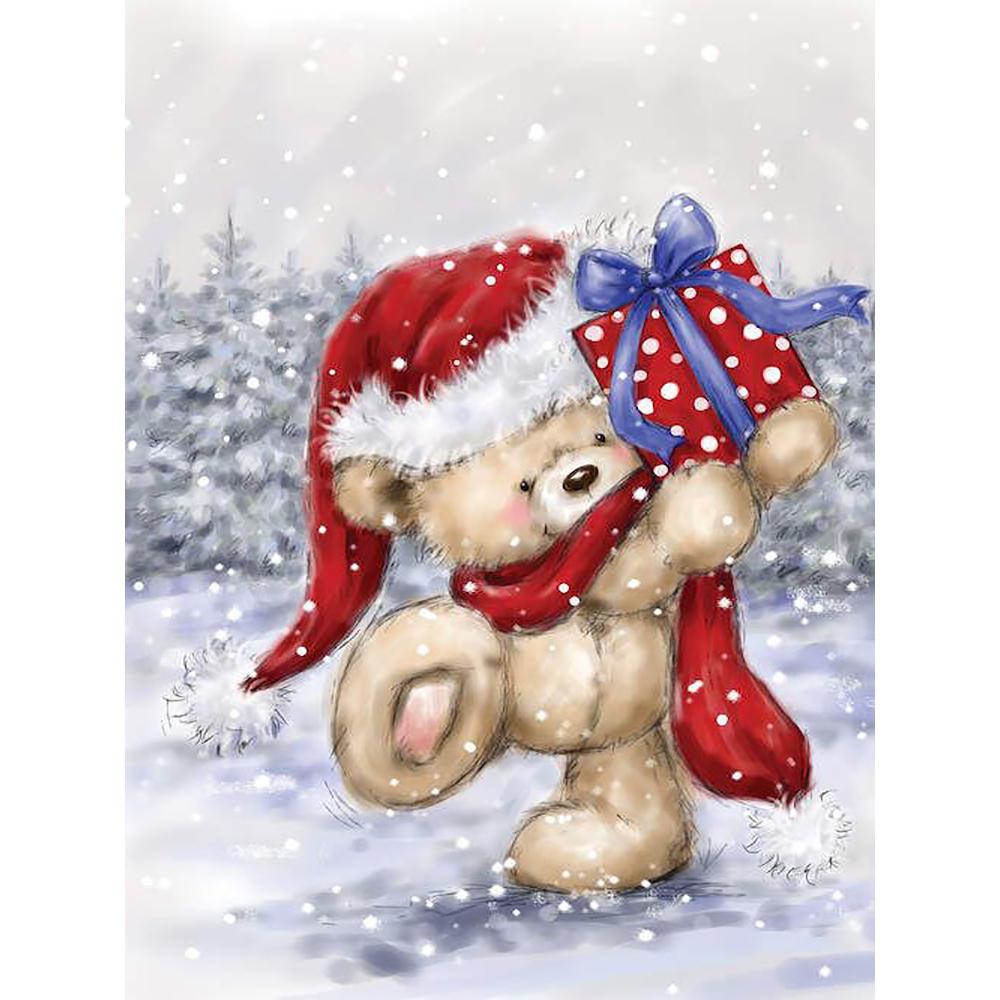 5d алмазная живопись Рождественский медведь шляпа ремесленная полная квадратная Алмазная вышивка крестиком мозаика с изображением животных Рождественская настенная живопись
