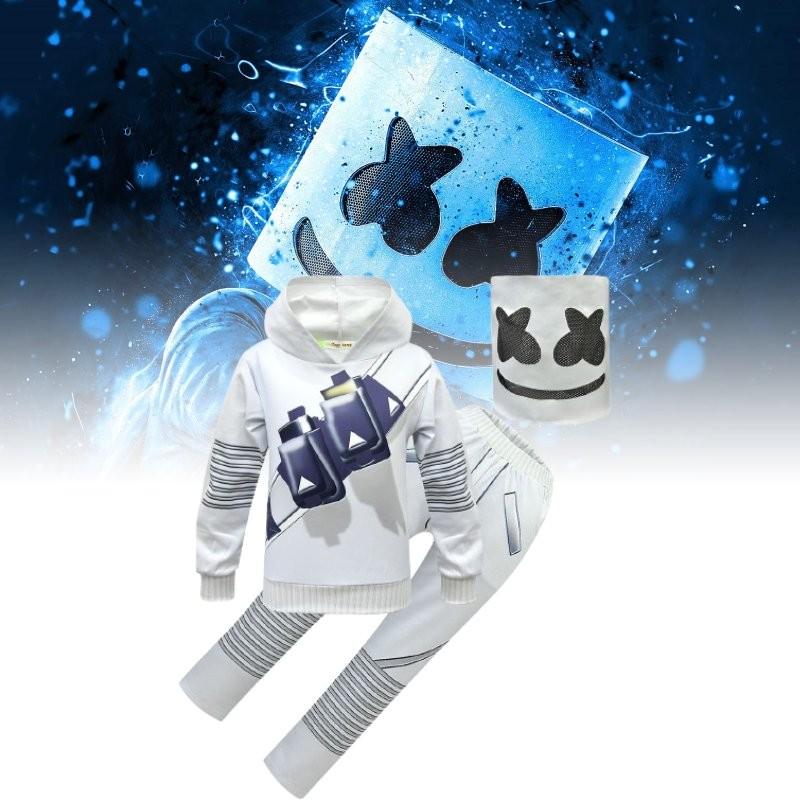 Marshmello Inspired Rock Style Cotton Outfit For Kids With Long Sleeves And Pants