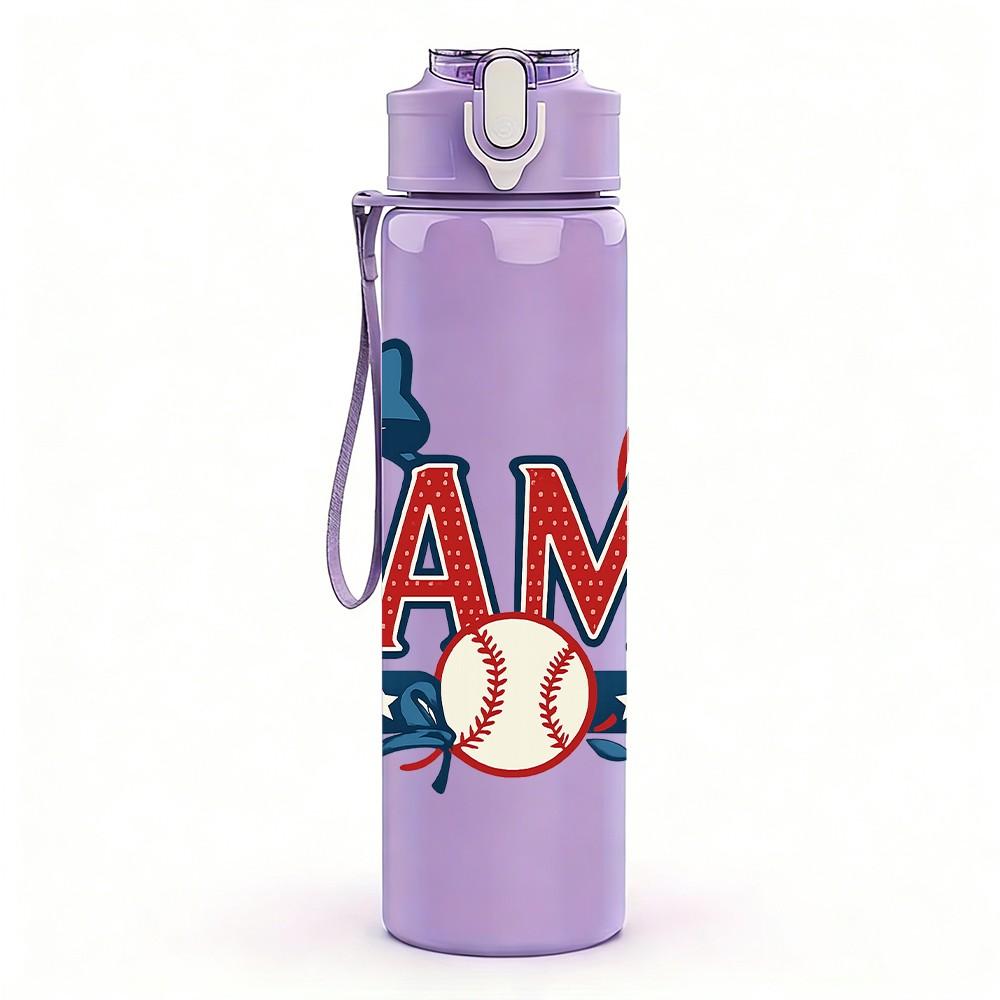 1PC Mama Baseball Bow Logo 750ml Color Plastic Sports Water Bottle Leakproof Flip Straw Lid Suitable for Sports Office Home Use