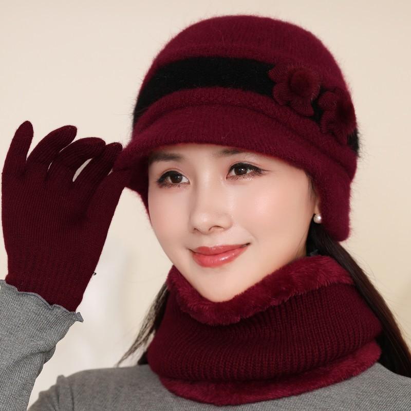Женская теплая и пушистая шапка-бини с бантом на осень и зиму, модная и универсальная вязаная защитная шапка для ушей для мам и бабушек