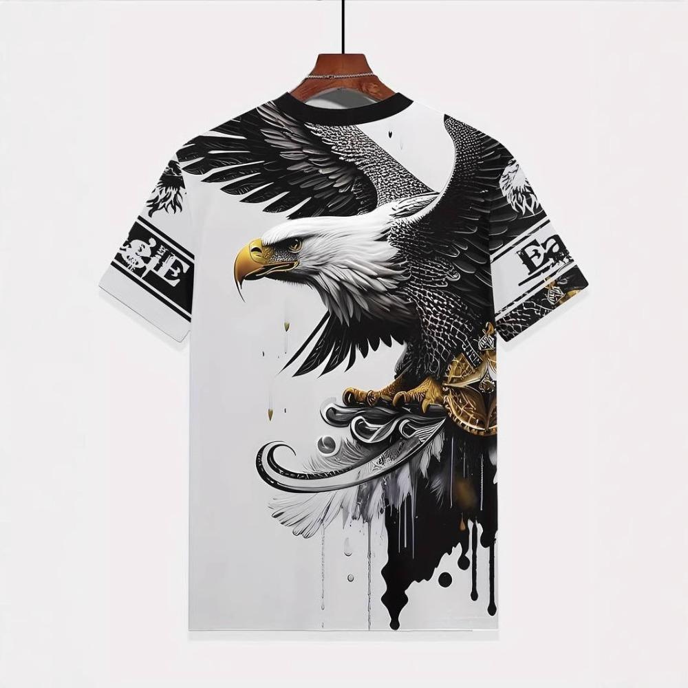 Boys' Short-Sleeved 3D Digital Print Casual T-Shirt with Eagle Design