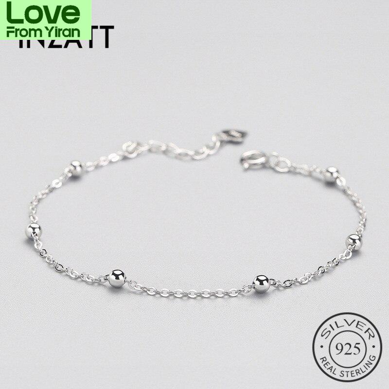 Inzatt Real 925 Sterling Silver Spacer Бусина Цепочка Браслет Минималистский Изящные Украшения Для Женщин День Рождения Аксессуары Подарок