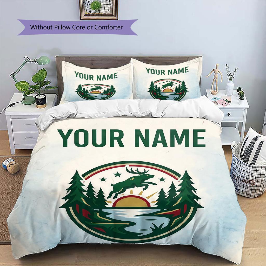 Custom Name,Minnesota Wild Pattern Bedding Home Decoration Birthday Gift ( 1 duvet cover + 2 pillowcase, without core),fan merchandise.