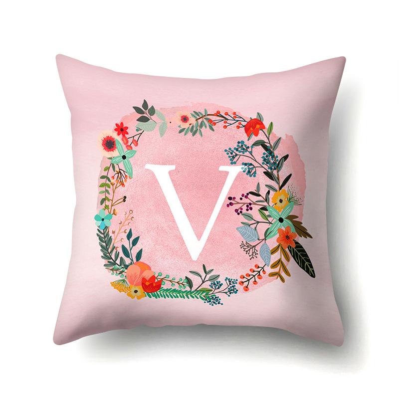 Полиэстеровая наволочка Розовый цветок Домашнее украшение Принт 26 английских букв Наволочка для подушки