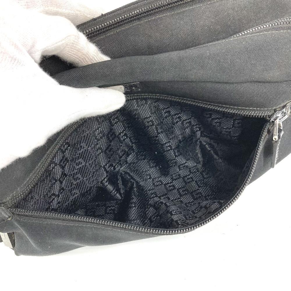 GUCCI 02888 Logo W Zip Zip Bag Pouch Clutch Bag with Handle Leather/Canvas Black