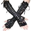 Gothic Steampunk Lace-up Fingerless Lace Gloves UK Women's Halloween Punk Long