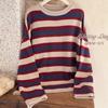Американский ретро синий красный полосатый вязаный свитер пальто женский весенне-осенний повседневный пуловер с длинным рукавом с круглым вырезом свитер пуловер