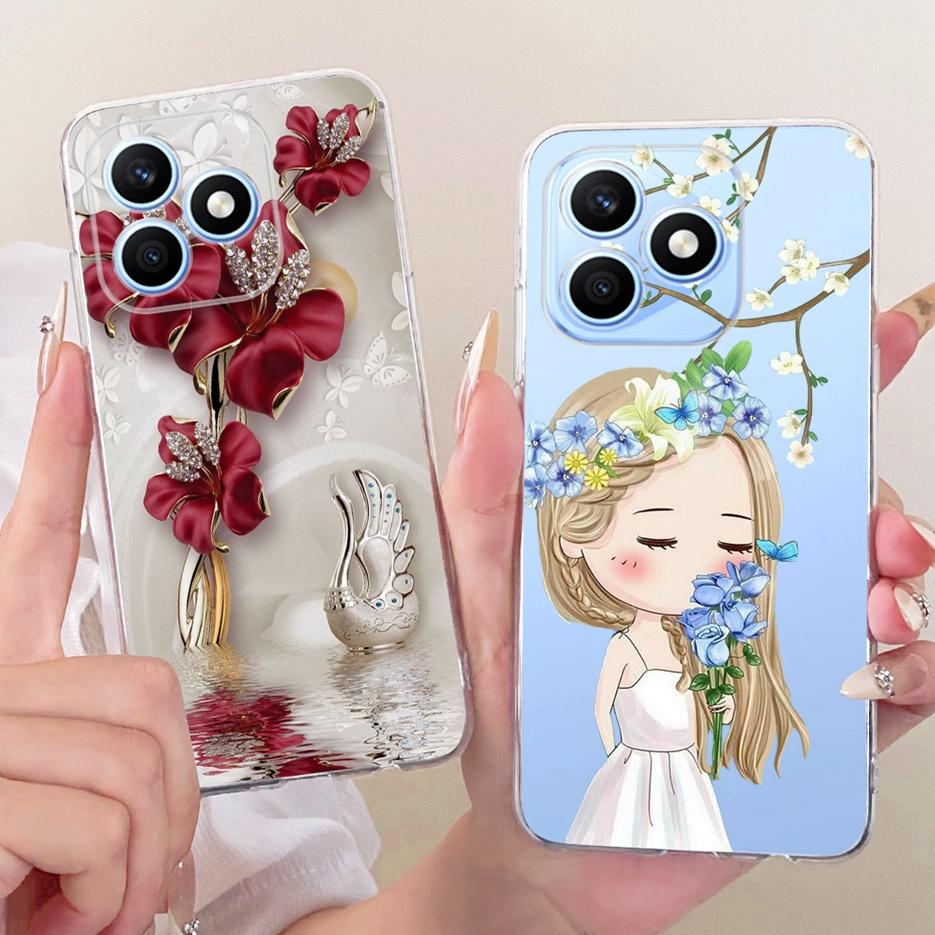 Чехол для Honor X8d 4G Милый Кот Роскошные Цветы Рисованный Чехол Мягкий Тонкий Чехол для Телефона Для Honor X8d X 8d HonorX8d 4G Задняя Крышка Coque