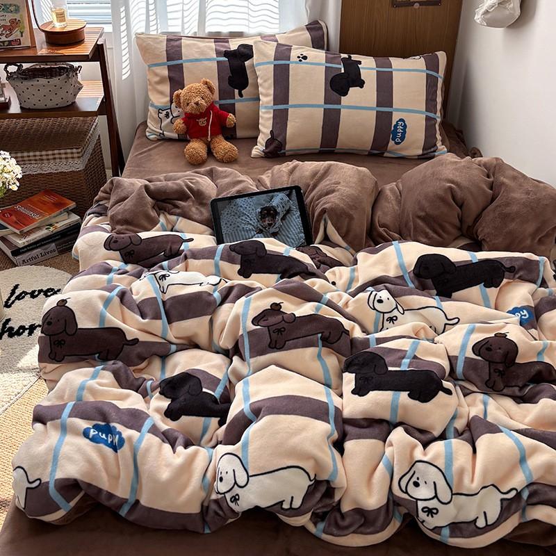 A-Class Milk Fleece Bedding Set Thick Coral Flannel Bed Winter