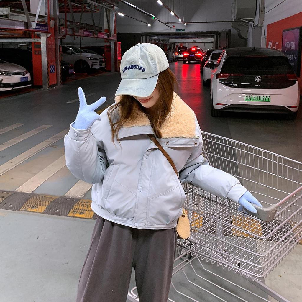 Осень Зима Утолщенная Теплая Парка Женская Повседневная Милая Однотонная Большой Карман Свободные Куртки Верхняя Одежда