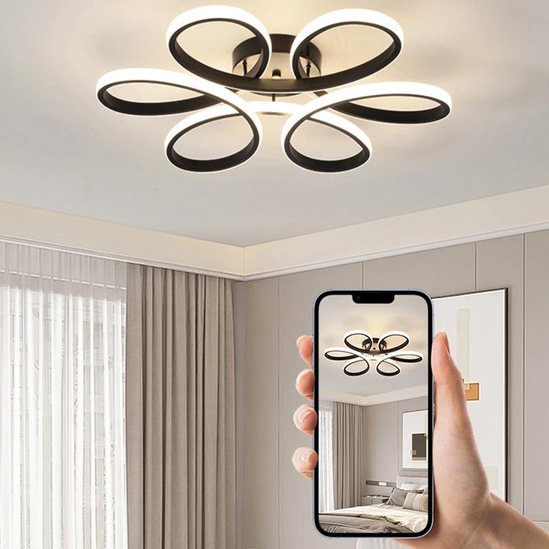 Современный светодиодный потолочный светильник 30 см, июньские цветы, черно-белый, для спальни, гостиной, ресторана, отеля, светильники для внутреннего освещения