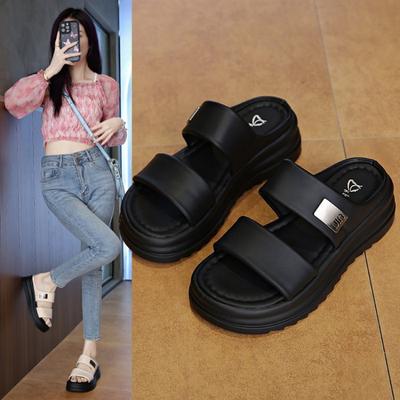 Мода Мода на толстой подошве носить овчины женские тапочки 2025 лето новые кожаные тапочки женские туфли на платформе