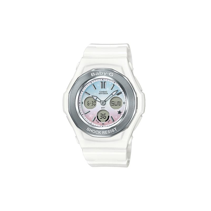 Casio BABY-G Милые Девушки Градиентный Звездный Циферблат Чисто Белые Часы Кварцевый Механизм Ремешок из Смолы Японские и Корейские Часы Женские Часы Синие BGA-100ST-7A2021