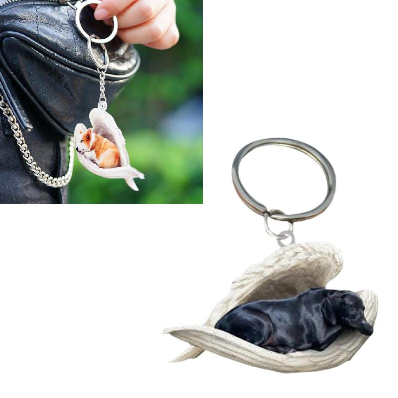 Black Hanging Labrador Ornament Keychain Cute Sleeping Angel Dog Pendant Gift