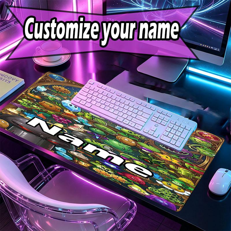 Custom Name Personalized Plants VS Zombies Pattern Mousepad, Laptop PC Desk Mat, Decorative Desk Mat for Home Keyboard Pad Gift